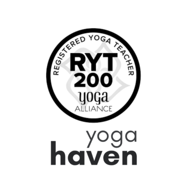 Registered Yoga Teacher RYT 200 Yoga Alliance certification badge with Yoga Haven logo in black and white.