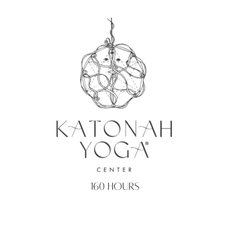 Katonah Yoga Center logo with geometric hanging design, labeled 160 Hour Training in black and white.